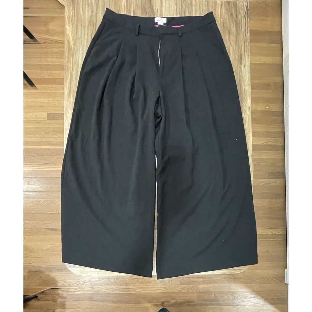 Maeve Anthropologie Women's Black Palazzo Pleated Wide-Leg Trousers Size 16W - Picture 2 of 7